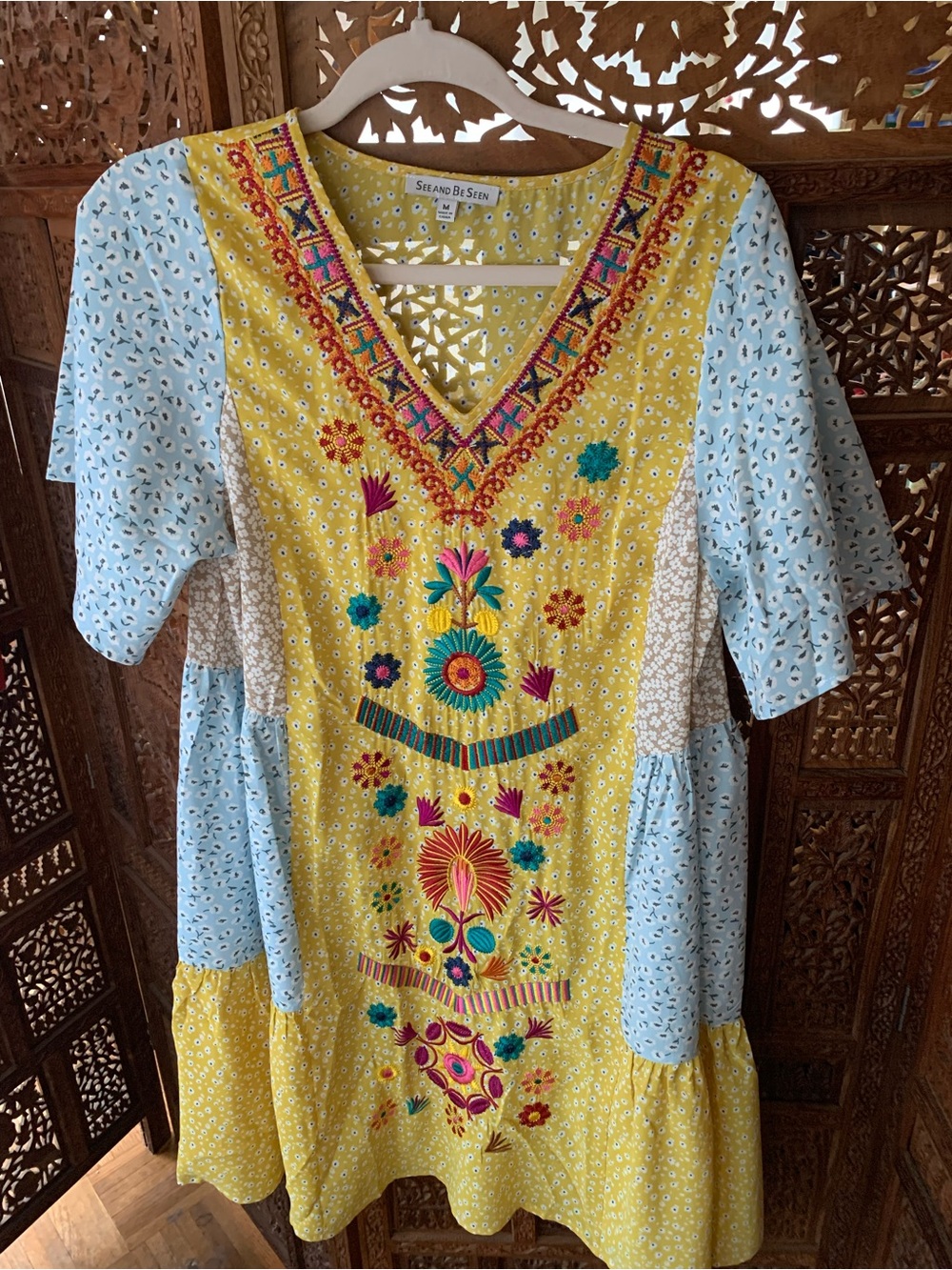 See and Be Seen Embroidered Yellow Floral Midi Dress